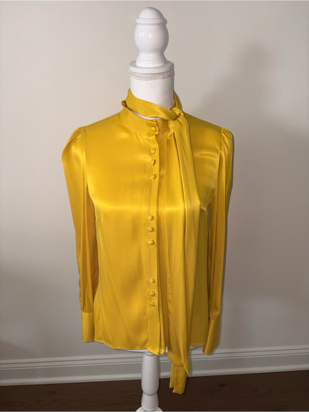 Zara Yellow Satin Tie-Neck Blouse